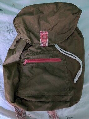 Volcom Lightweight Nylon Packable  Rucksack Green With Pink Accents